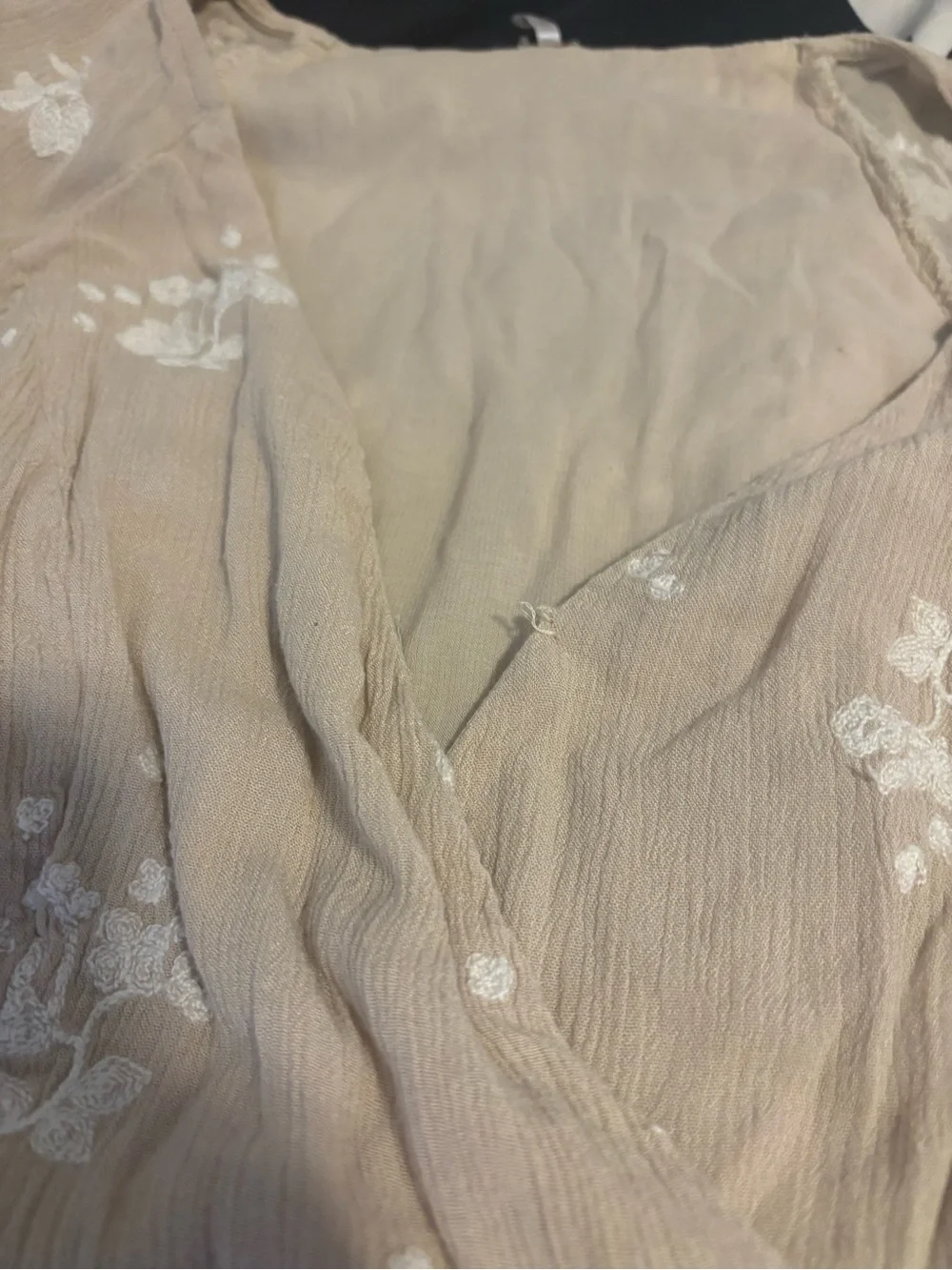 Free People Size 4 Butterfly-Sleeve Floral Embroidered Mini Dress Cream Boho